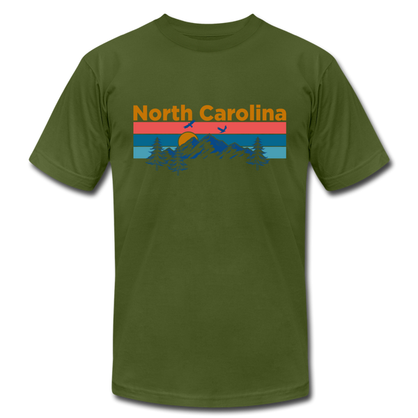North Carolina T-Shirt - Retro Mountain & Birds Unisex North Carolina T Shirt - olive