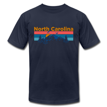 North Carolina T-Shirt - Retro Mountain & Birds Unisex North Carolina T Shirt - navy