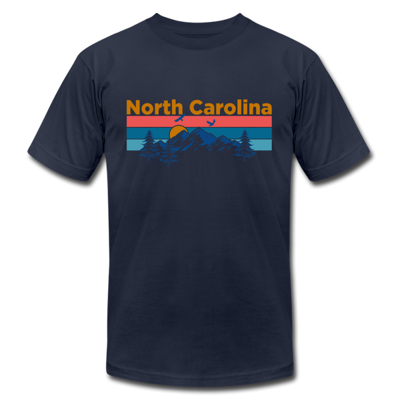 North Carolina T-Shirt - Retro Mountain & Birds Unisex North Carolina T Shirt - navy