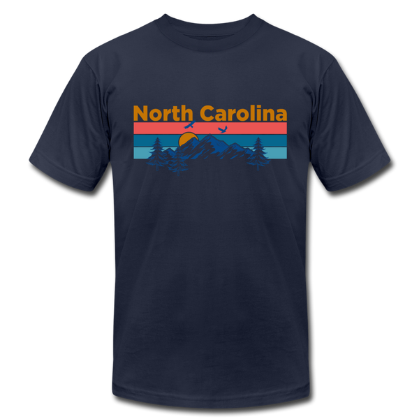 North Carolina T-Shirt - Retro Mountain & Birds Unisex North Carolina T Shirt - navy