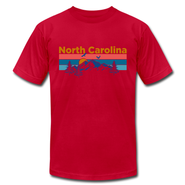 North Carolina T-Shirt - Retro Mountain & Birds Unisex North Carolina T Shirt - red