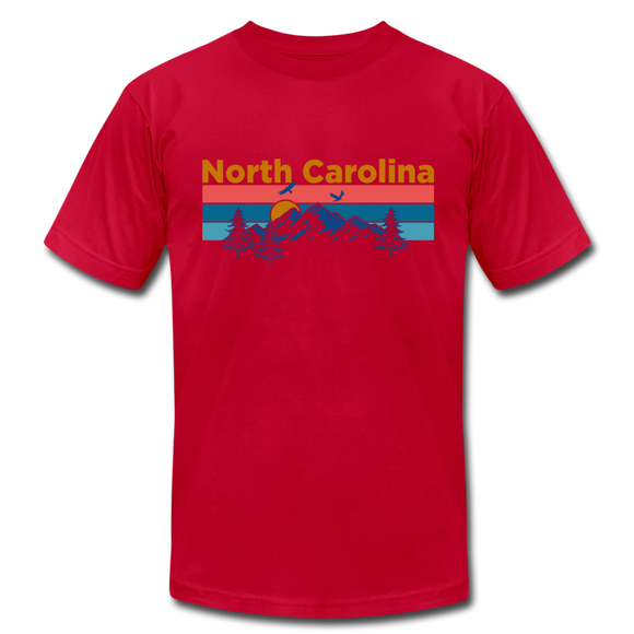 North Carolina T-Shirt - Retro Mountain & Birds Unisex North Carolina T Shirt - red