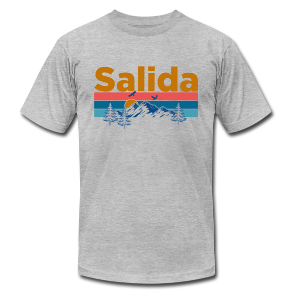 Salida, Colorado T-Shirt - Retro Mountain & Birds Unisex Salida T Shirt - heather gray