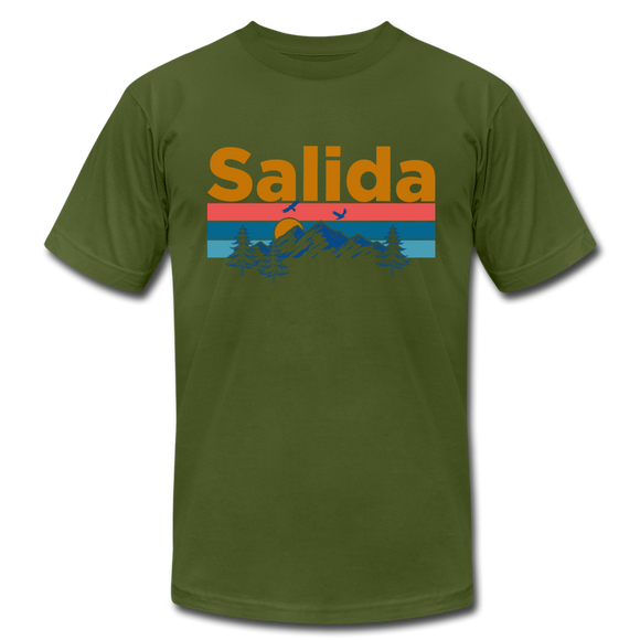 Salida, Colorado T-Shirt - Retro Mountain & Birds Unisex Salida T Shirt - olive