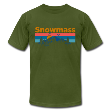 Snowmass, Colorado T-Shirt - Retro Mountain & Birds Unisex Snowmass T Shirt - olive