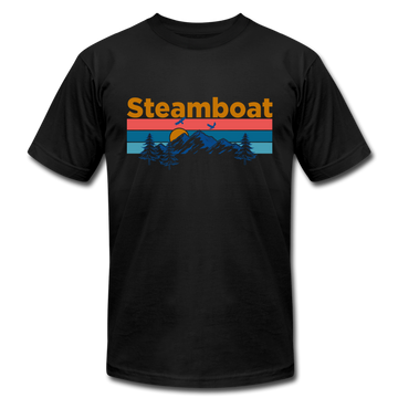 Steamboat, Colorado T-Shirt - Retro Mountain & Birds Unisex Steamboat T Shirt - black