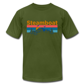Steamboat, Colorado T-Shirt - Retro Mountain & Birds Unisex Steamboat T Shirt - olive