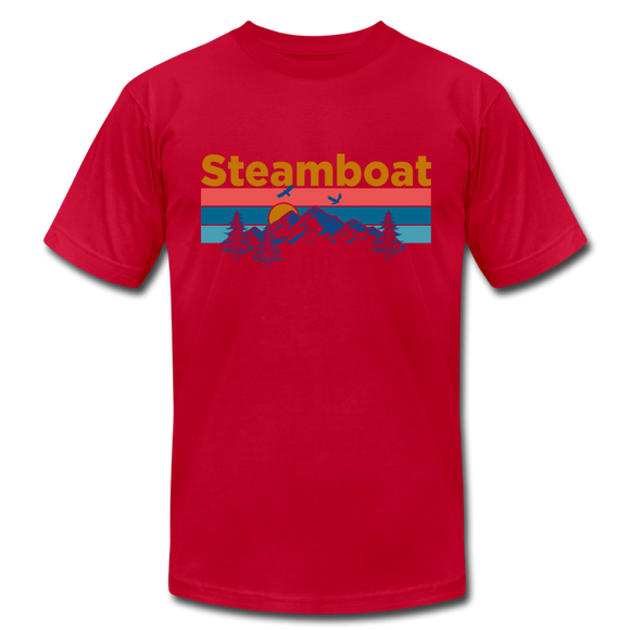 Steamboat, Colorado T-Shirt - Retro Mountain & Birds Unisex Steamboat T Shirt - red