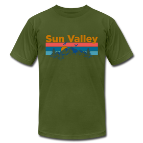 Sun Valley, Idaho T-Shirt - Retro Mountain & Birds Unisex Sun Valley T Shirt - olive