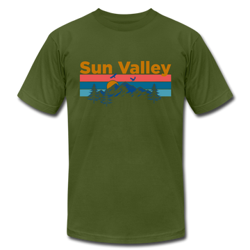 Sun Valley, Idaho T-Shirt - Retro Mountain & Birds Unisex Sun Valley T Shirt - olive