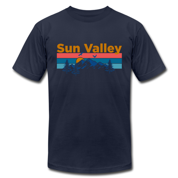 Sun Valley, Idaho T-Shirt - Retro Mountain & Birds Unisex Sun Valley T Shirt - navy