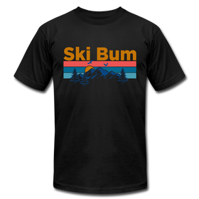 Ski Bum T-Shirt - Retro Mountain & Birds Unisex Ski Bum T Shirt - black