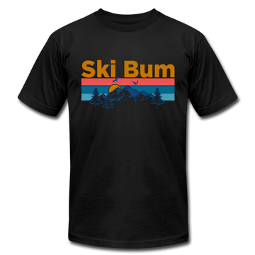 Ski Bum T-Shirt - Retro Mountain & Birds Unisex Ski Bum T Shirt - black