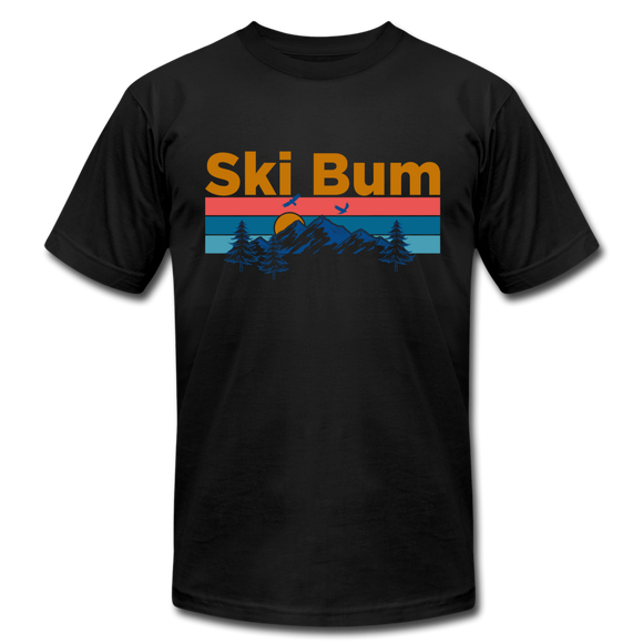 Ski Bum T-Shirt - Retro Mountain & Birds Unisex Ski Bum T Shirt - black