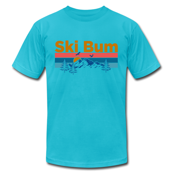 Ski Bum T-Shirt - Retro Mountain & Birds Unisex Ski Bum T Shirt - turquoise