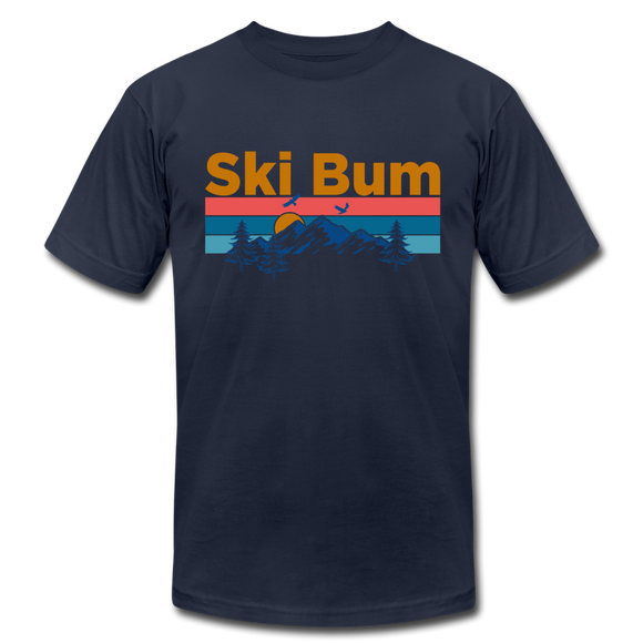 Ski Bum T-Shirt - Retro Mountain & Birds Unisex Ski Bum T Shirt - navy