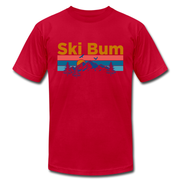 Ski Bum T-Shirt - Retro Mountain & Birds Unisex Ski Bum T Shirt - red