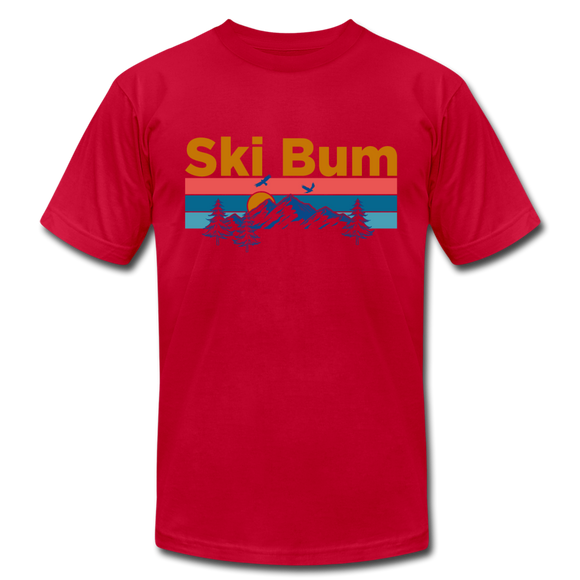 Ski Bum T-Shirt - Retro Mountain & Birds Unisex Ski Bum T Shirt - red