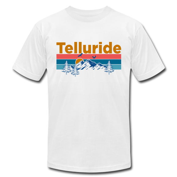 Telluride, Colorado T-Shirt - Retro Mountain & Birds Unisex Telluride T Shirt - white
