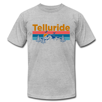 Telluride, Colorado T-Shirt - Retro Mountain & Birds Unisex Telluride T Shirt - heather gray