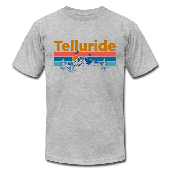 Telluride, Colorado T-Shirt - Retro Mountain & Birds Unisex Telluride T Shirt - heather gray