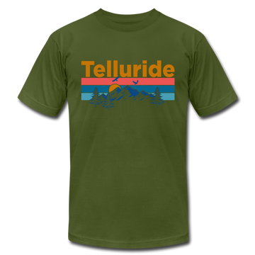 Telluride, Colorado T-Shirt - Retro Mountain & Birds Unisex Telluride T Shirt - olive