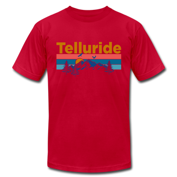 Telluride, Colorado T-Shirt - Retro Mountain & Birds Unisex Telluride T Shirt - red
