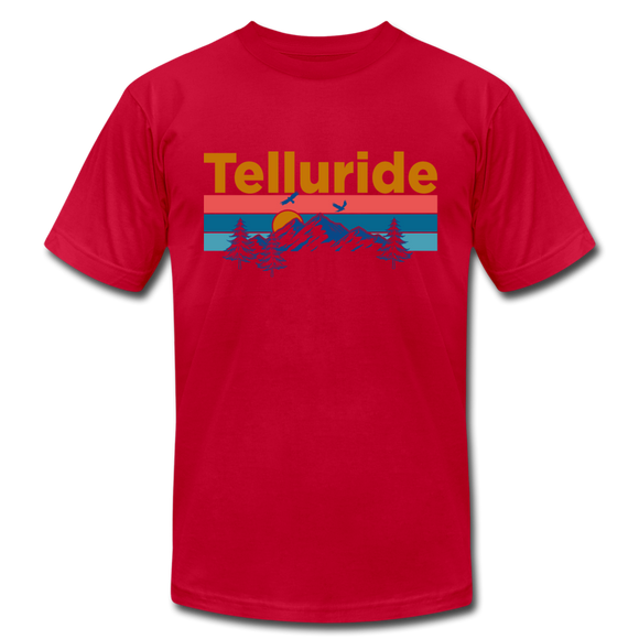 Telluride, Colorado T-Shirt - Retro Mountain & Birds Unisex Telluride T Shirt - red