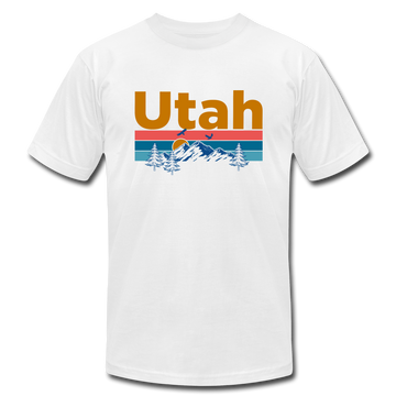 Utah T-Shirt - Retro Mountain & Birds Unisex Utah T Shirt - white