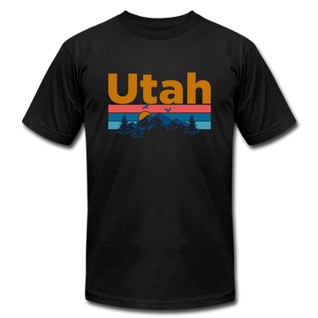 Utah T-Shirt - Retro Mountain & Birds Unisex Utah T Shirt - black