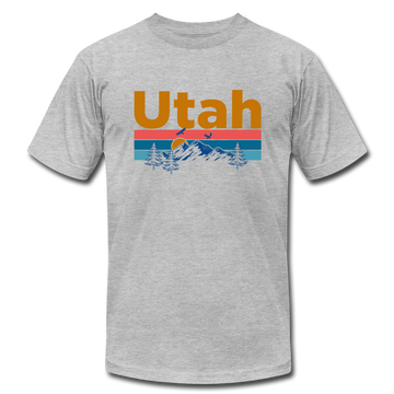 Utah T-Shirt - Retro Mountain & Birds Unisex Utah T Shirt - heather gray