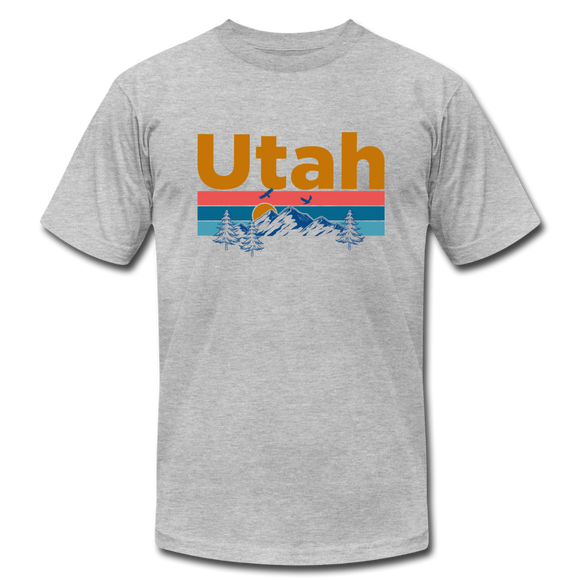 Utah T-Shirt - Retro Mountain & Birds Unisex Utah T Shirt - heather gray