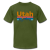 Utah T-Shirt - Retro Mountain & Birds Unisex Utah T Shirt - olive