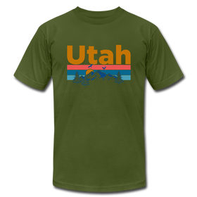 Utah T-Shirt - Retro Mountain & Birds Unisex Utah T Shirt - olive