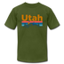 Utah T-Shirt - Retro Mountain & Birds Unisex Utah T Shirt - olive