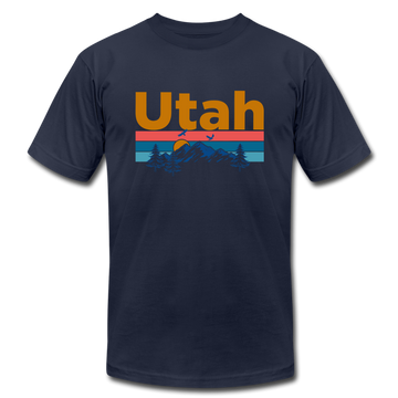 Utah T-Shirt - Retro Mountain & Birds Unisex Utah T Shirt - navy