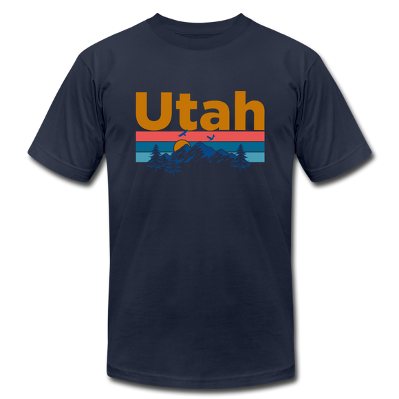 Utah T-Shirt - Retro Mountain & Birds Unisex Utah T Shirt - navy