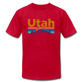 Utah T-Shirt - Retro Mountain & Birds Unisex Utah T Shirt - red