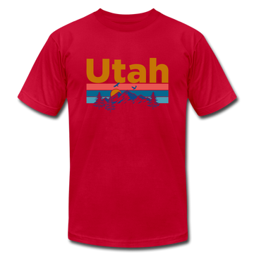 Utah T-Shirt - Retro Mountain & Birds Unisex Utah T Shirt - red