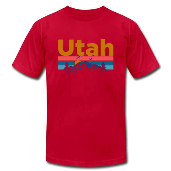 Utah T-Shirt - Retro Mountain & Birds Unisex Utah T Shirt - red