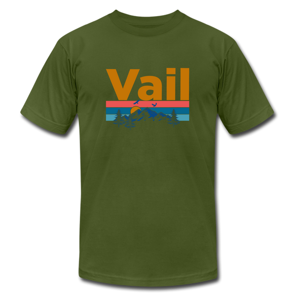 Vail, Colorado T-Shirt - Retro Mountain & Birds Unisex Vail T Shirt - olive