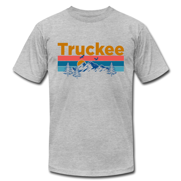 Truckee, California T-Shirt - Retro Mountain & Birds Unisex Truckee T Shirt - heather gray