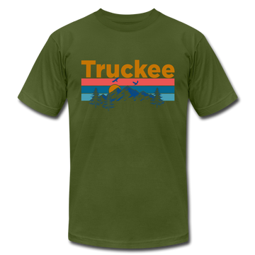 Truckee, California T-Shirt - Retro Mountain & Birds Unisex Truckee T Shirt - olive