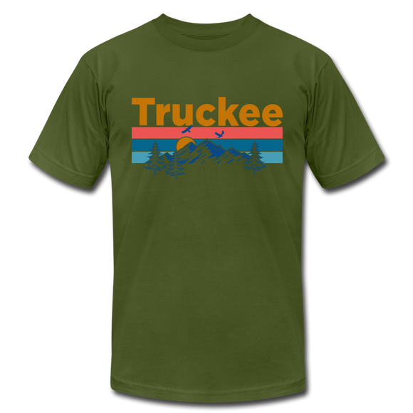 Truckee, California T-Shirt - Retro Mountain & Birds Unisex Truckee T Shirt - olive