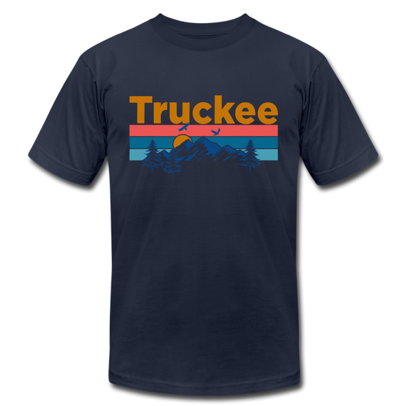 Truckee, California T-Shirt - Retro Mountain & Birds Unisex Truckee T Shirt - navy
