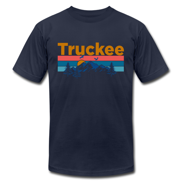 Truckee, California T-Shirt - Retro Mountain & Birds Unisex Truckee T Shirt - navy