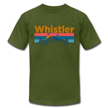 Whistler, Canada T-Shirt - Retro Mountain & Birds Unisex Whistler T Shirt - olive