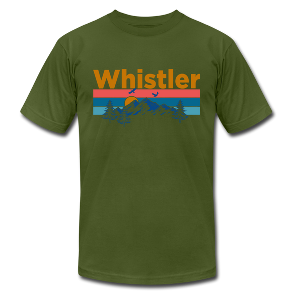 Whistler, Canada T-Shirt - Retro Mountain & Birds Unisex Whistler T Shirt - olive