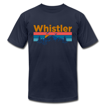 Whistler, Canada T-Shirt - Retro Mountain & Birds Unisex Whistler T Shirt - navy
