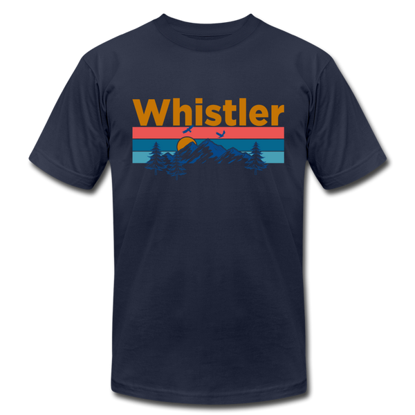 Whistler, Canada T-Shirt - Retro Mountain & Birds Unisex Whistler T Shirt - navy